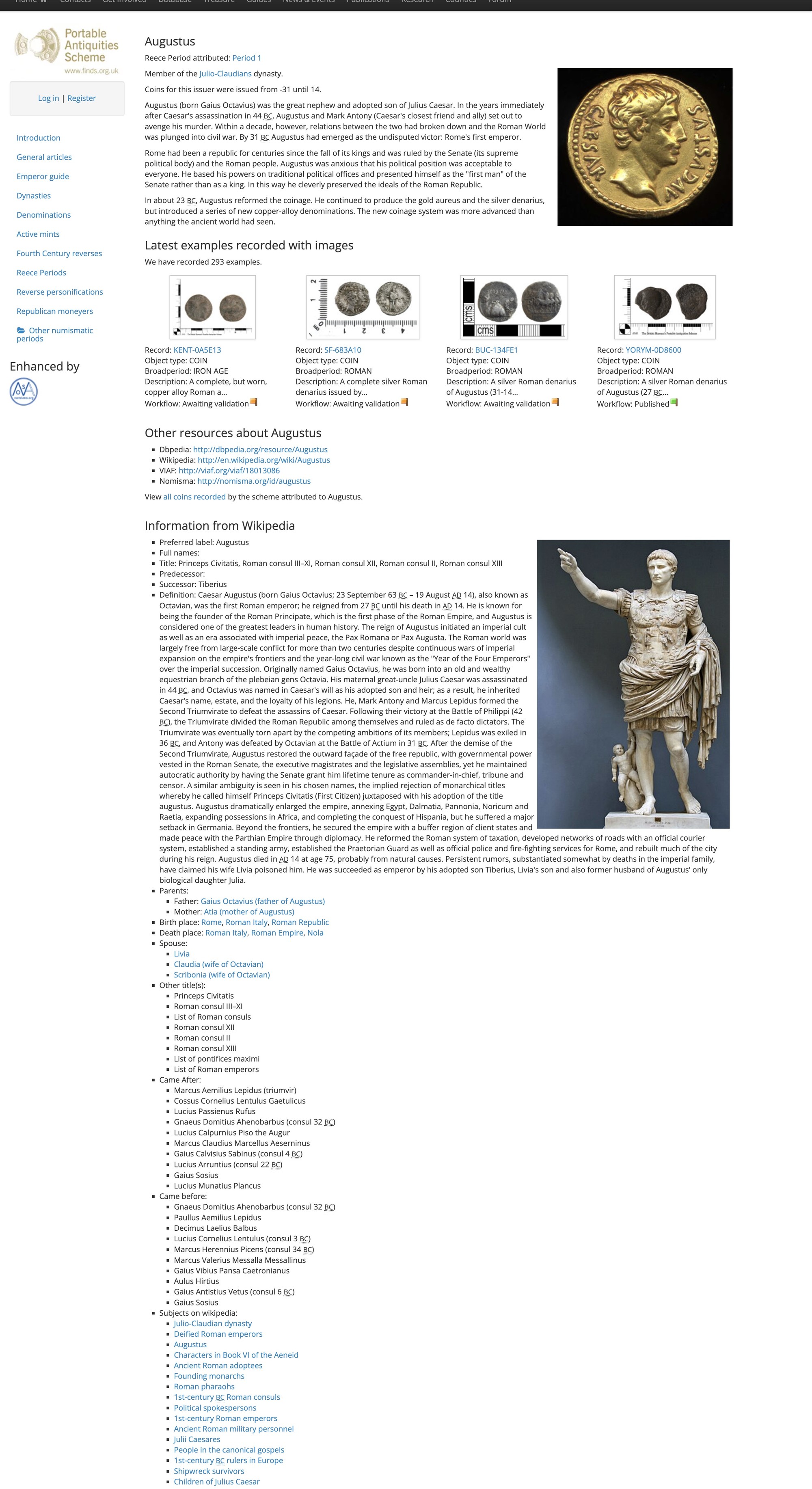 Figure 2: A screenshot of the profile page for Augustus with integrated information from dbPedia