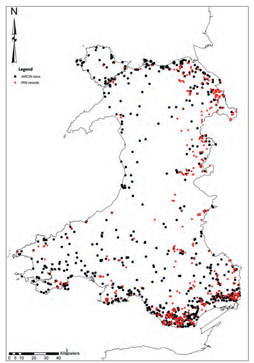 Plate 1: A GIS plot of all Roman coins in Wales, demonstrating the overlap of PAS and IARCW