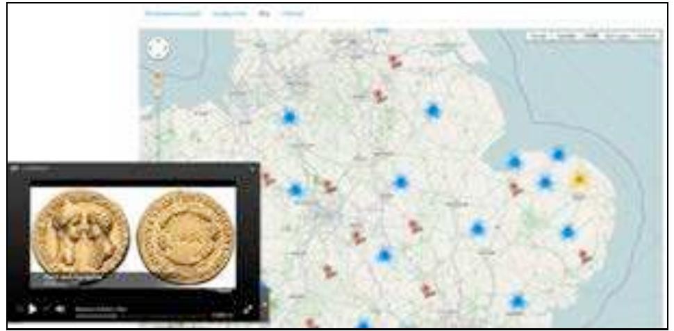 Figure 7. A screen capture from the PAS biographical page for the Roman Emperor Nero, showing a map of discovered finds and an overlaid video