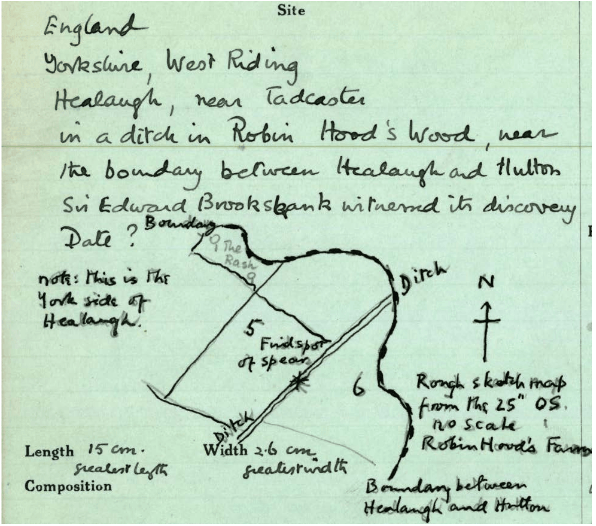 Figure 7. “X” marks the spot. Detail of a NBAI card, showing the findspot of a spearhead (© Trustees of the British Museum CC-BY)