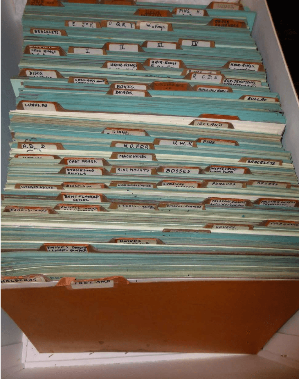 Figure 11. A box of index cards exhibiting Hawkes’s schematic reorganization of the Index from 1954–1965 (© J. Wexler CC-BY).