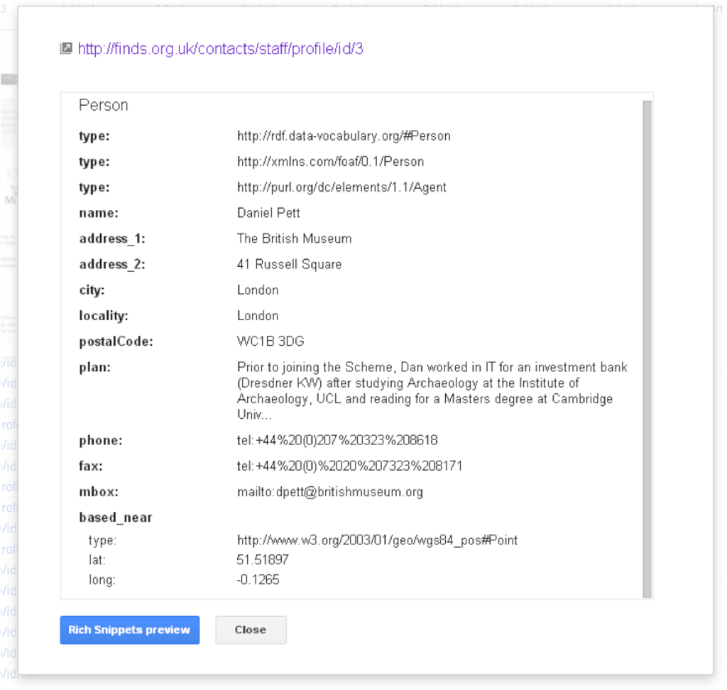 An example of structured data from Google webmaster tools