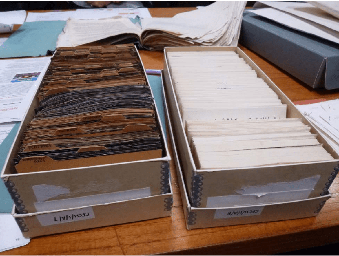 Figure 3. Index cards at the Institute of Archaeology Archive, University of Oxford (© J. Wexler CC-BY)
