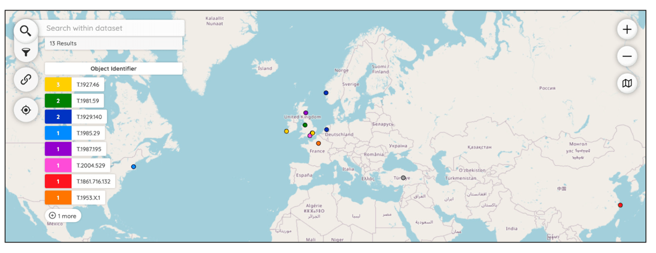 Figure 5 Screenshot showing Peripleo visualisation of enhanced geo-tagged data.