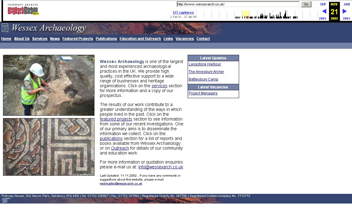 Wessex archaeology from 2002, wayback machine