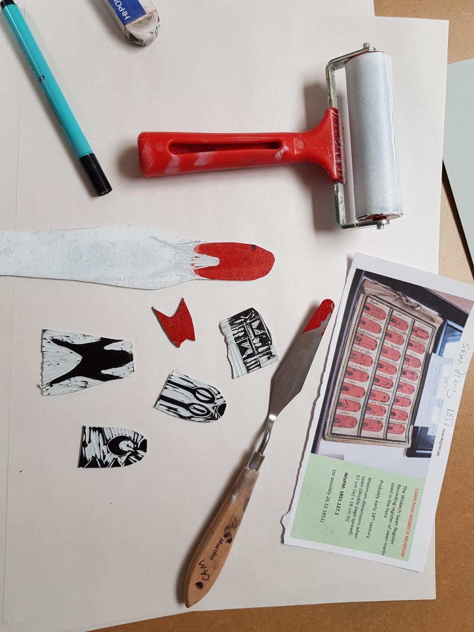 Figure 5: Linocut swan beaks, adapted from the Wisbech Swan Register Centre 