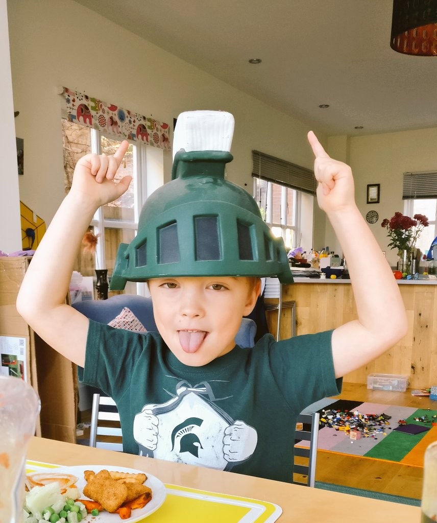 Massimo in his MSU Spartans helmet, a souvenir from the Institute