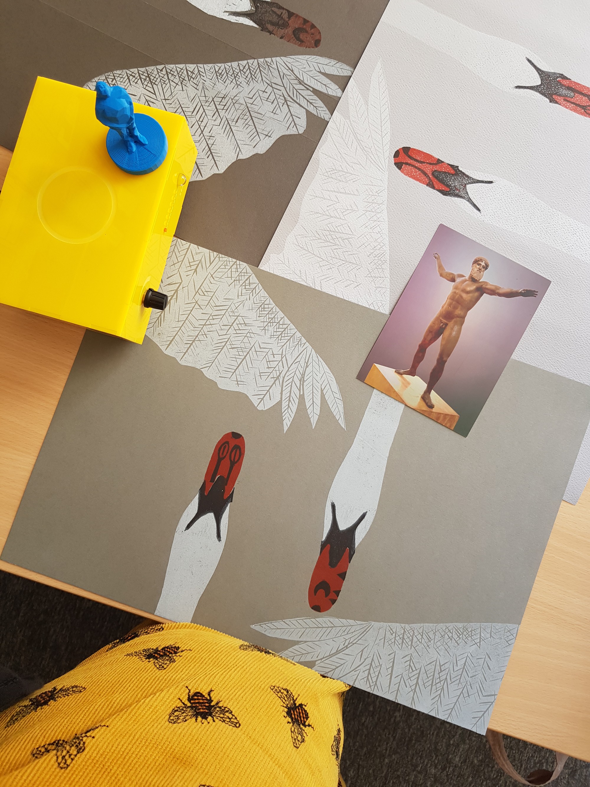 Figure 5: Prototypes of mailer sleeves, and a Museum In A Box (left). Photographs: Susannah Bangham.