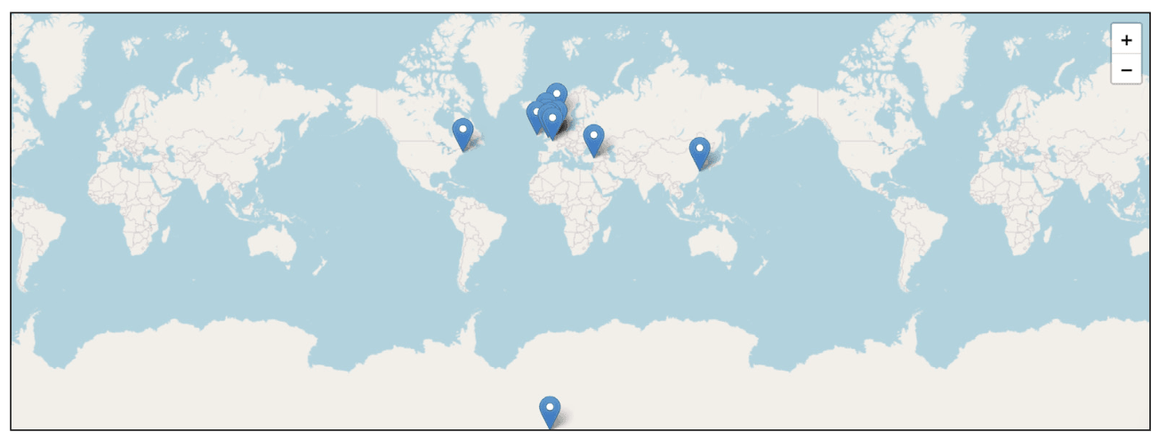 Figure 4 Map visualisation of geo-tagged places generated by Recogito Studio.